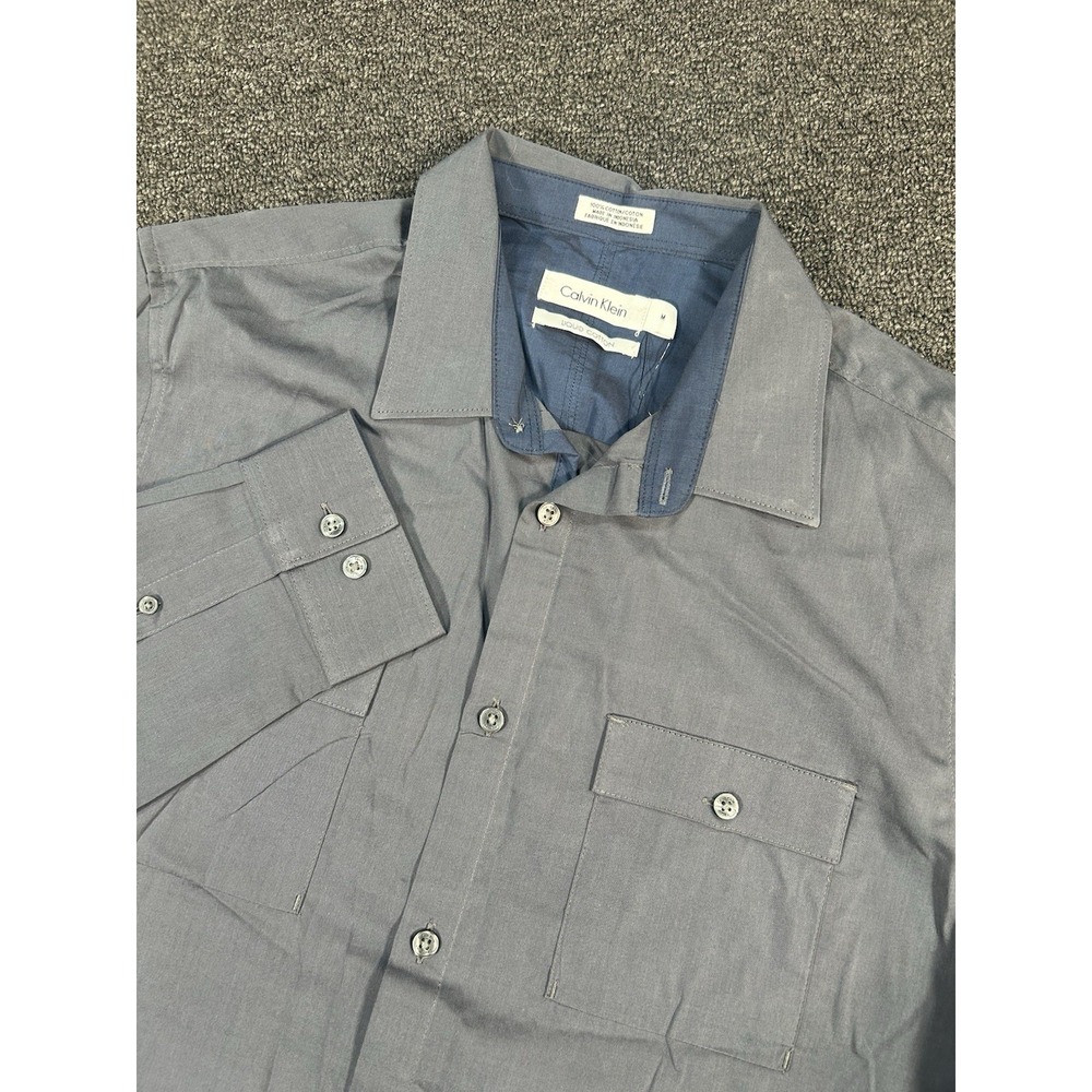 New Calvin‎ Klein Dress Shirt Men's Medium Gray Button Up Office Casual L/S